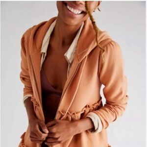 NWOT Free People Run Run Cardi Zip Sweatshirt Hoodie Burnt Orange Size Small